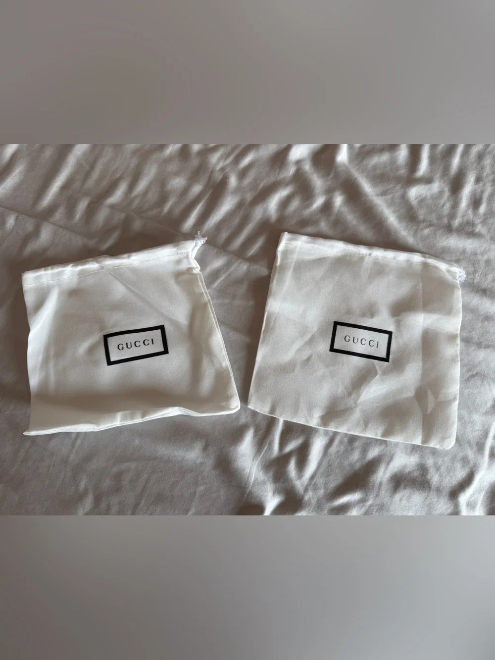2 X Gucci Belt Dust Bag White With black Gross grain Drawstring 6.5” X6” Storage